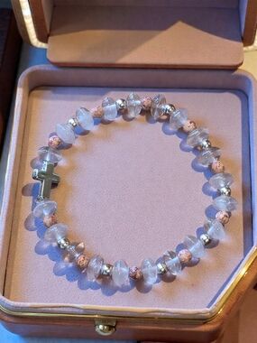 Handmade Style and Stone Picasso Jasper Crystal Cross Bracelet